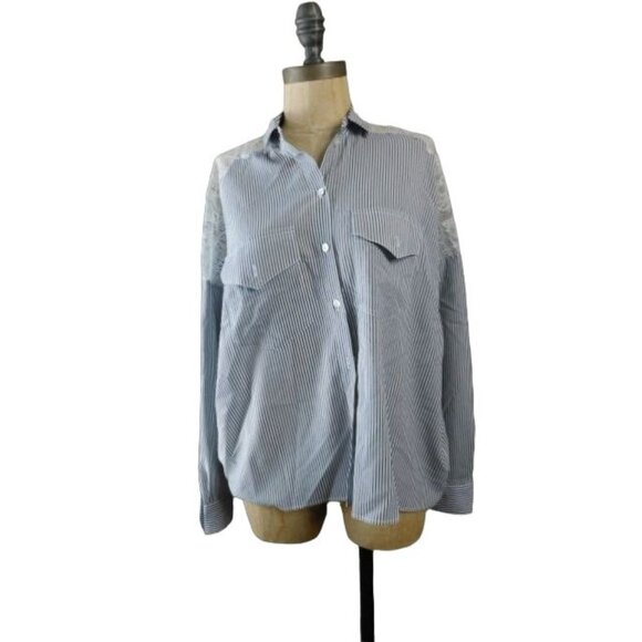 The Koopies Size M Medium (2) Striped Lace Button Down Long Sleeve Blouse Top - Picture 1 of 3